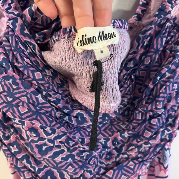 CELINA MOON Gardenia block print puff sleeve Geometric Pink and Purple Dress - Picture 5 of 5